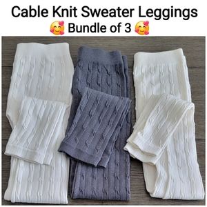 3 Cable-Knit Women's Sweater Leggings, Size S/M (Bundle of 3)